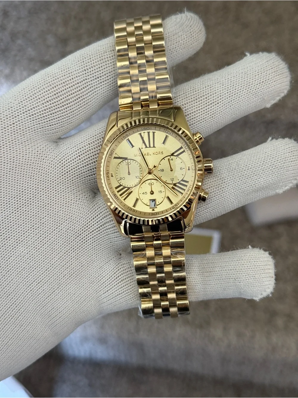 Michael Kors Gold Stainless Steel Chronograph Watch Womens 38mm dial